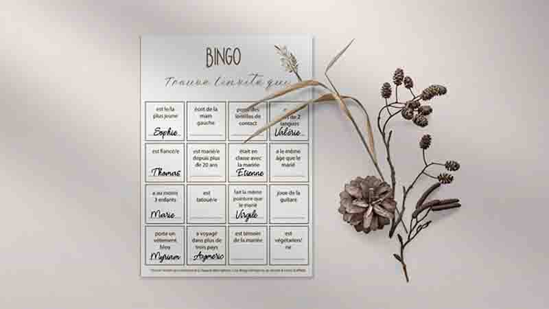 cartes bingo pour un mariage