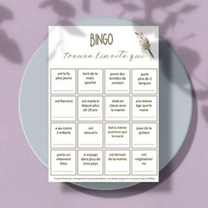 Les cartes du jeu de mariage BINGO