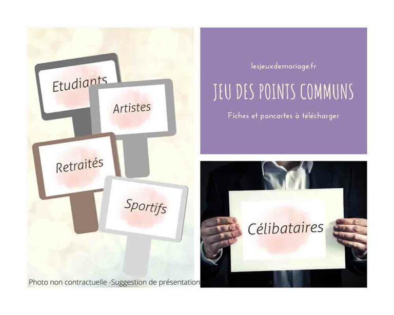 Fiche du jeu de mariage « Les points communs » - Les Jeux de Mariage